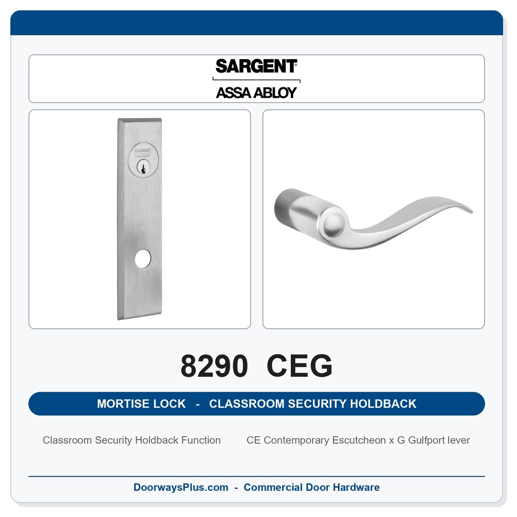 Sargent 8290 CEG Trim Classroom Security Holdback Mortise Lockset | LA Keyway, Grade 1 Commercial