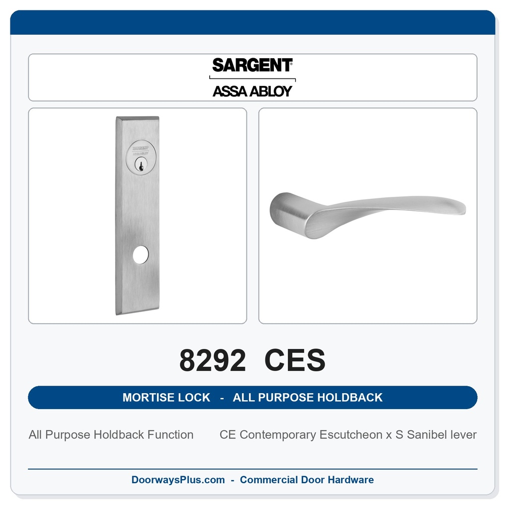 Sargent 8292 CES Trim All Purpose Holdback Mortise Lockset | LA Keyway, Grade 1 Commercial