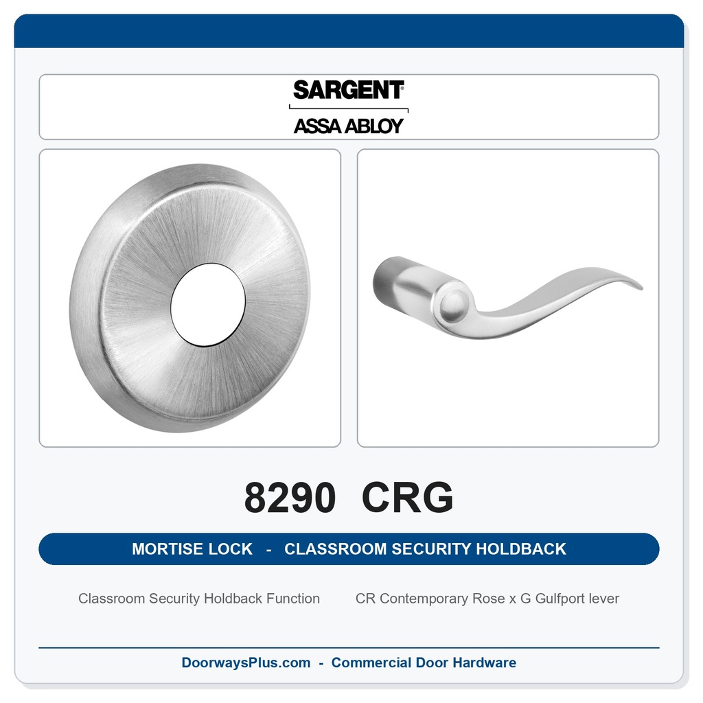 Sargent 8290 CRG Trim Classroom Security Holdback Mortise Lockset | LA Keyway, Grade 1 Commercial