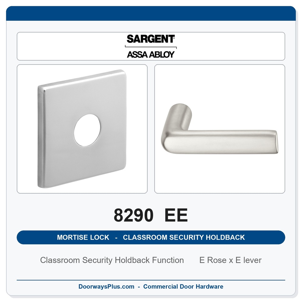 Sargent 8290 EE Trim Classroom Security Holdback Mortise Lockset | LA Keyway, Grade 1 Commercial