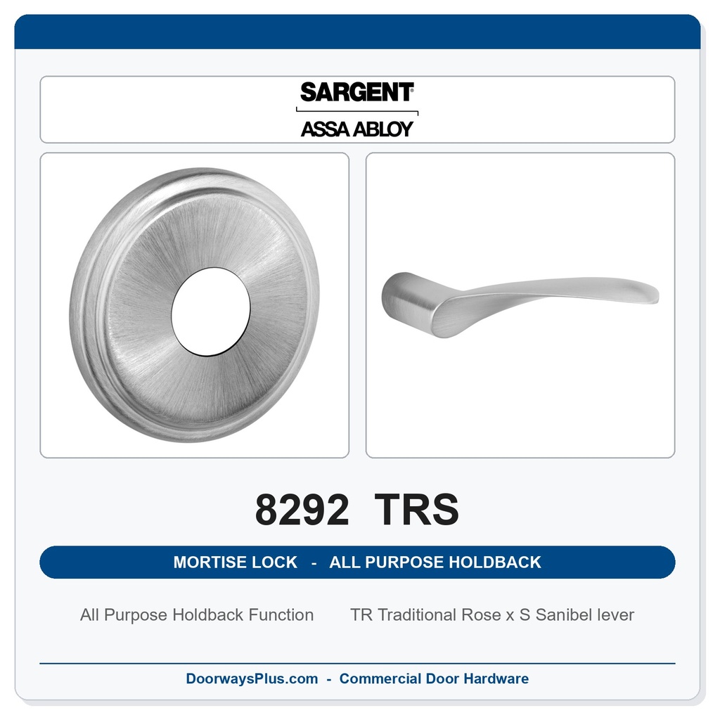 Sargent 8292 TRS Trim All Purpose Holdback Mortise Lockset | LA Keyway, Grade 1 Commercial