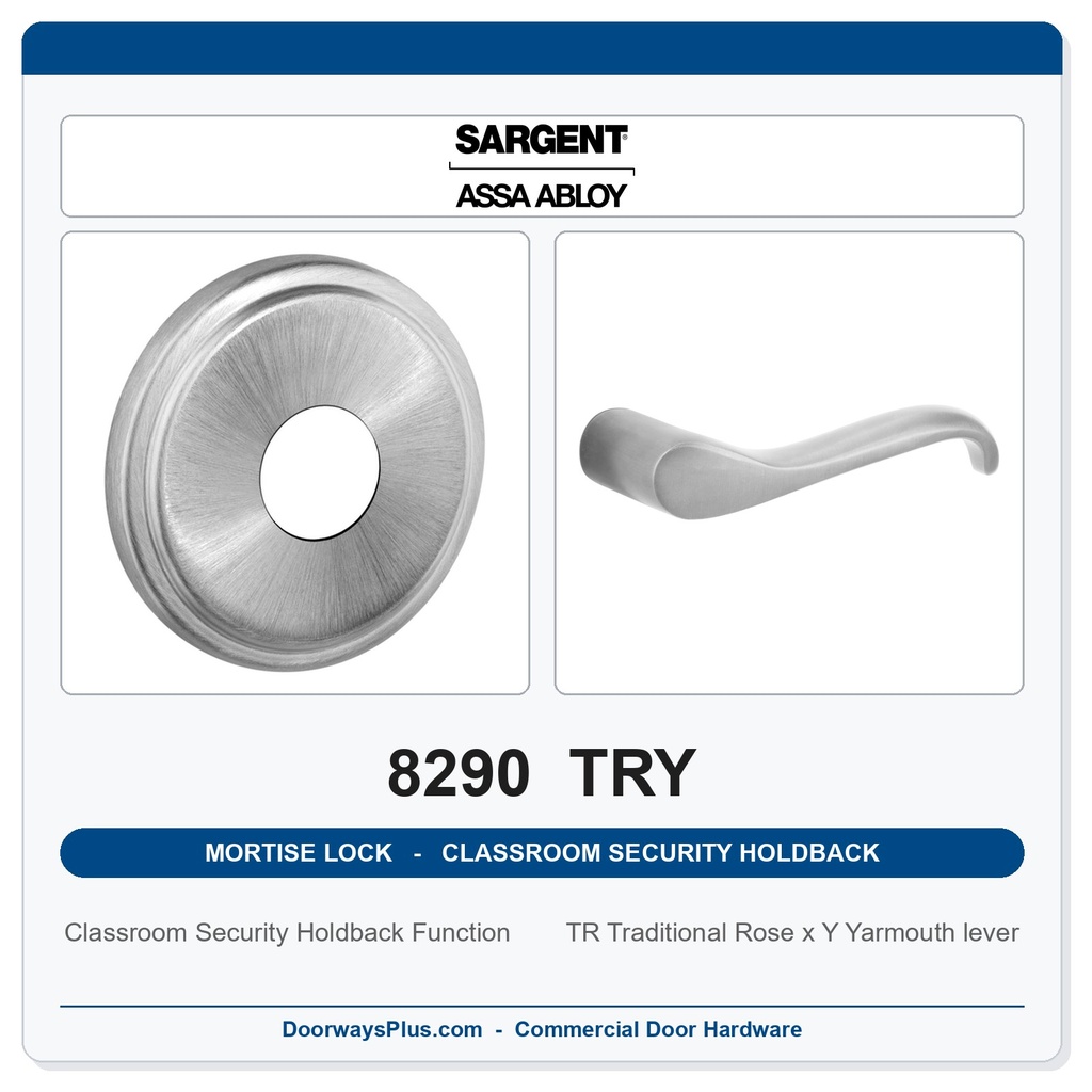 Sargent 8290 TRY Trim Classroom Security Holdback Mortise Lockset | LA Keyway, Grade 1 Commercial