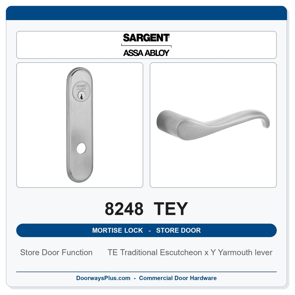Sargent 8248 TEY Trim Store Door Mortise Lockset | LA Keyway, Grade 1 Commercial