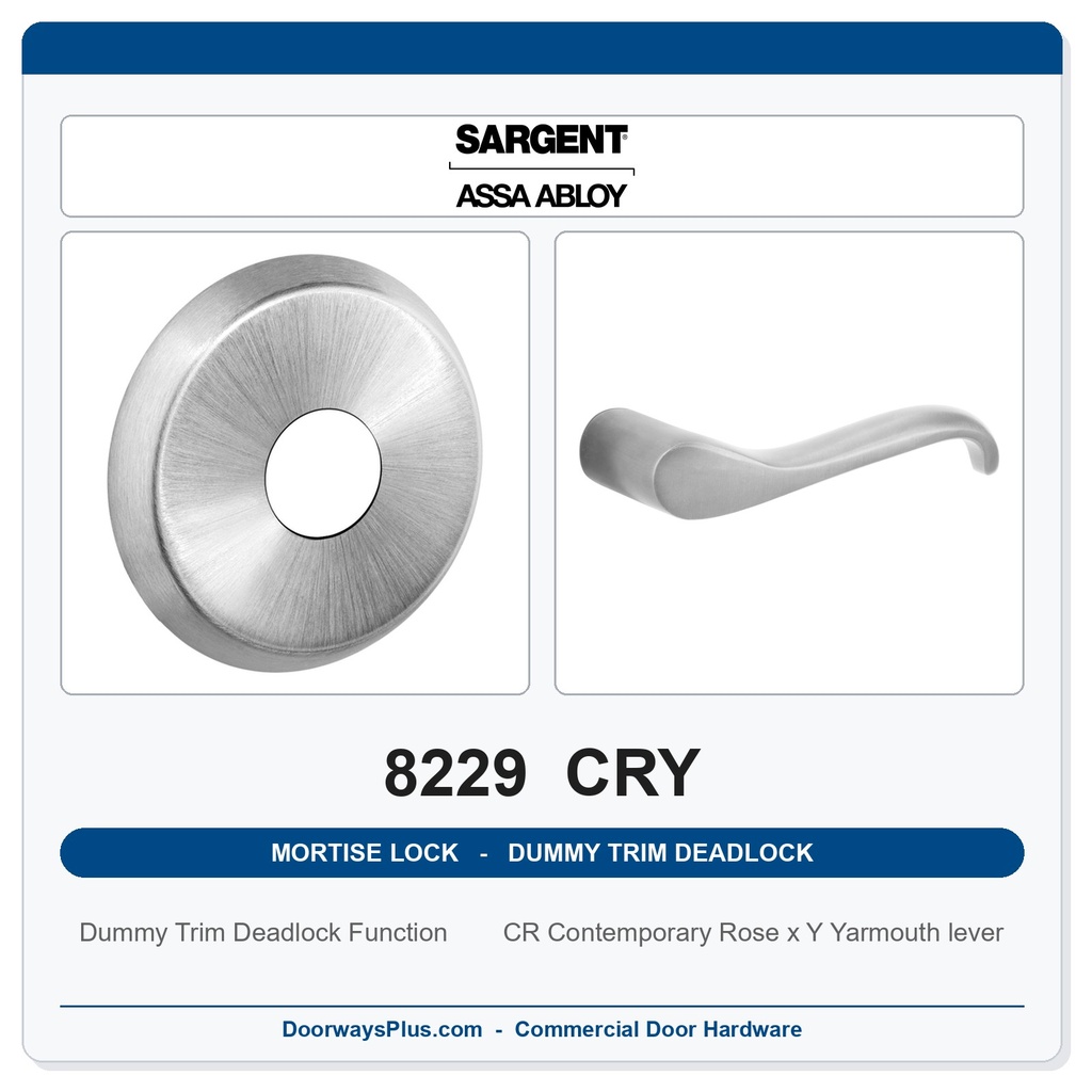 Sargent 8229 CRY Trim Dummy Trim Deadlock Mortise Deadbolt | LA Keyway, Grade 1 Commercial