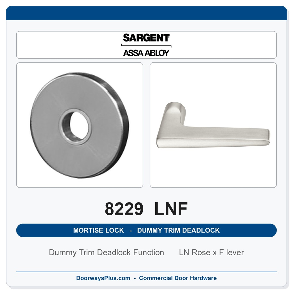 Sargent 8229 LNF Trim Dummy Trim Deadlock Mortise Deadbolt | LA Keyway, Grade 1 Commercial