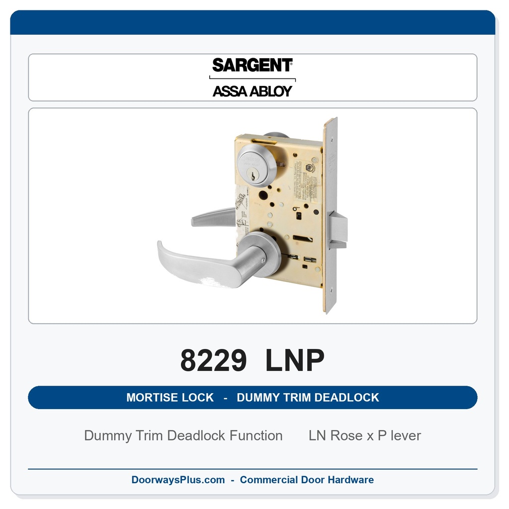 Sargent 8229 LNP Trim Dummy Trim Deadlock Mortise Deadbolt | LA Keyway, Grade 1 Commercial