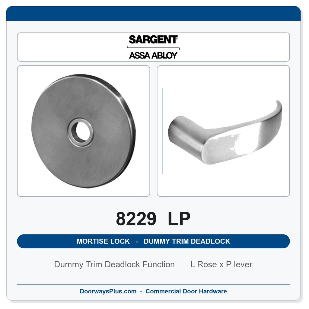 Sargent 8229 LP Trim Dummy Trim Deadlock Mortise Deadbolt | LA Keyway, Grade 1 Commercial