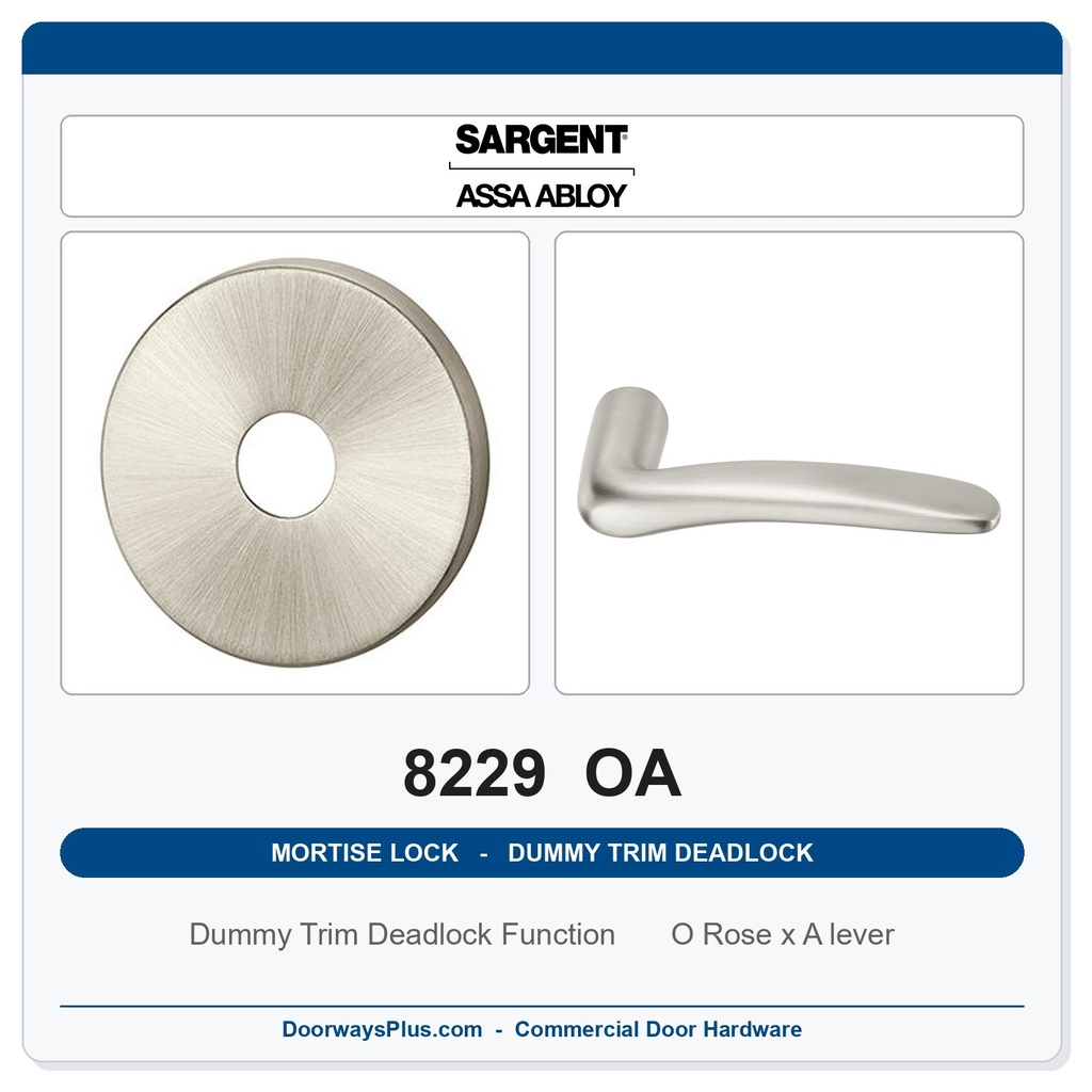 Sargent 8229 OA Trim Dummy Trim Deadlock Mortise Deadbolt | LA Keyway, Grade 1 Commercial