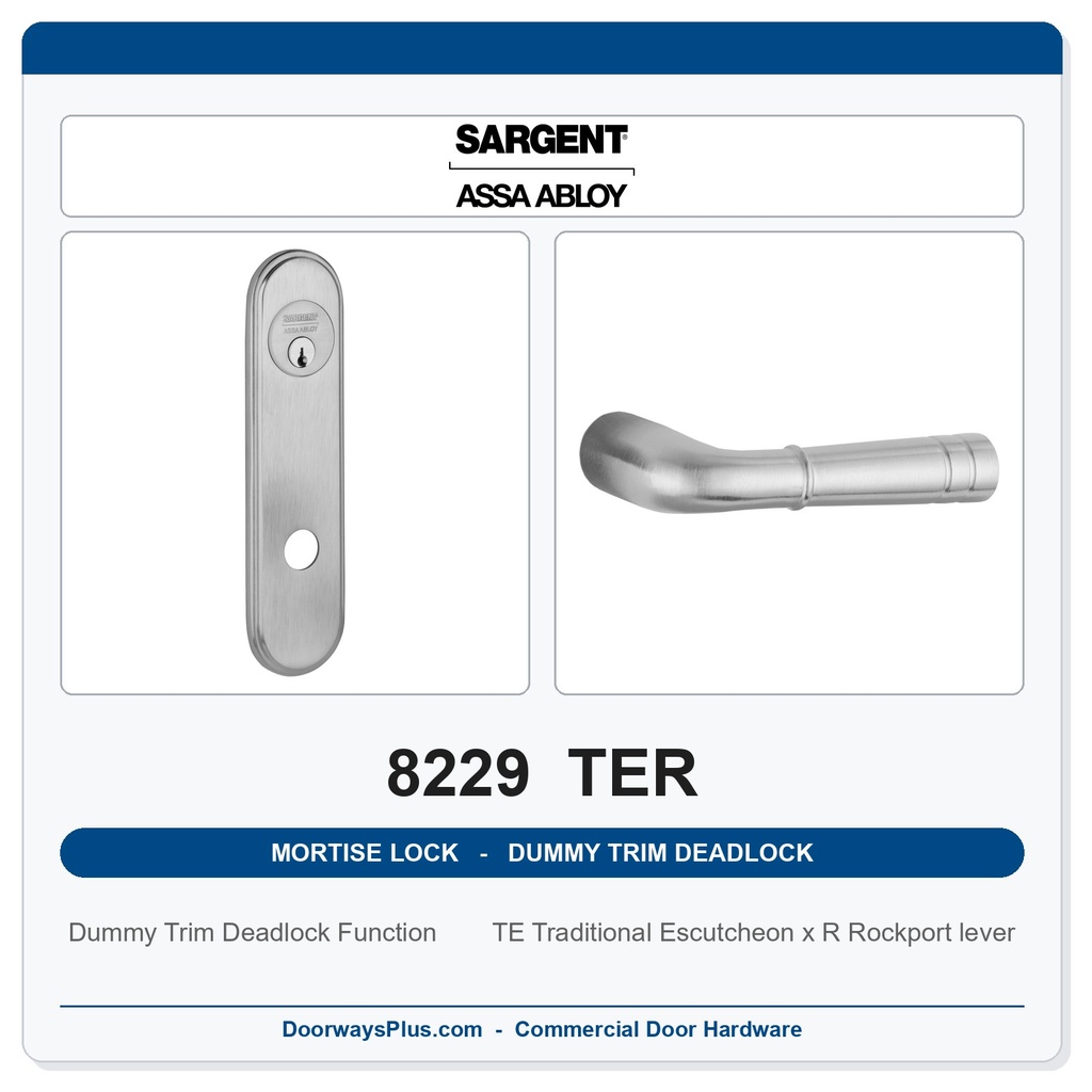 Sargent 8229 TER Trim Dummy Trim Deadlock Mortise Deadbolt | LA Keyway, Grade 1 Commercial