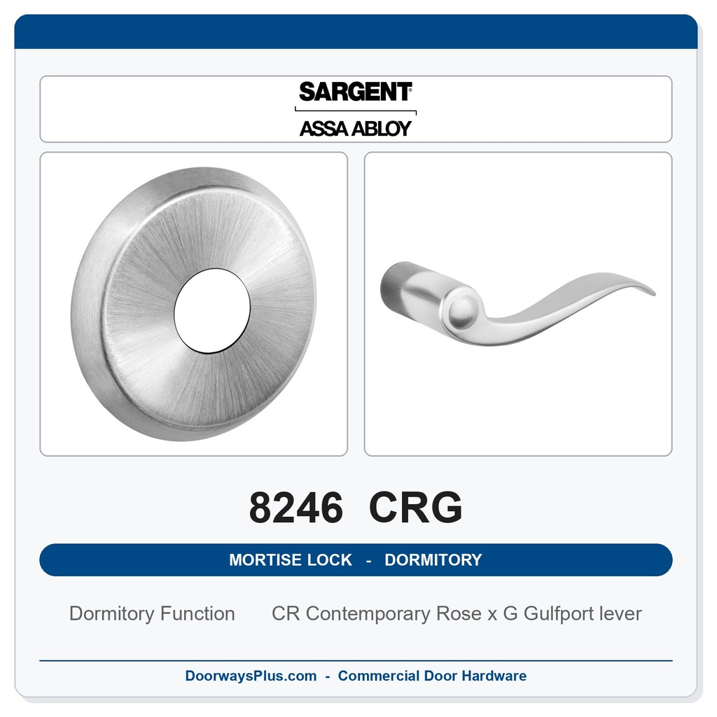 Sargent 8246 CRG Trim Dormitory or Exit Mortise Lockset | LA Keyway, Grade 1 Commercial