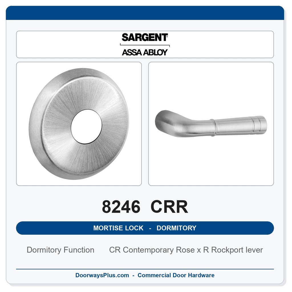 Sargent 8246 CRR Trim Dormitory or Exit Mortise Lockset | LA Keyway, Grade 1 Commercial
