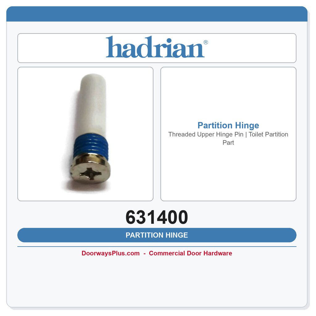 Hadrian 631400 Threaded Upper Hinge Pin | Toilet Partition Part