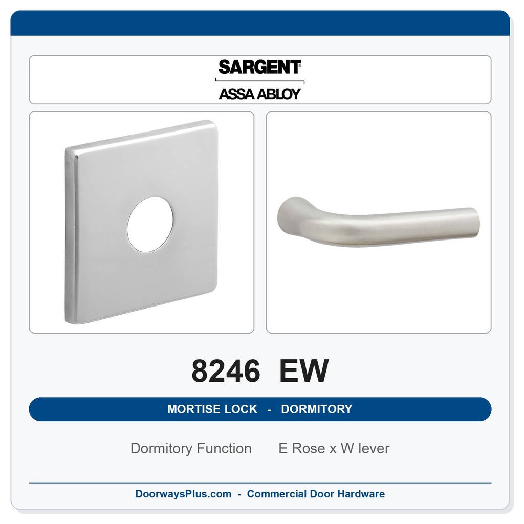 Sargent 8246 EW Trim Dormitory or Exit Mortise Lockset | LA Keyway, Grade 1 Commercial