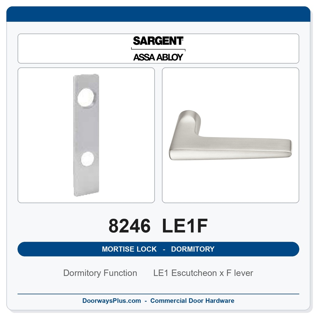 Sargent 8246 LE1F Trim Dormitory or Exit Mortise Lockset | LA Keyway, Grade 1 Commercial