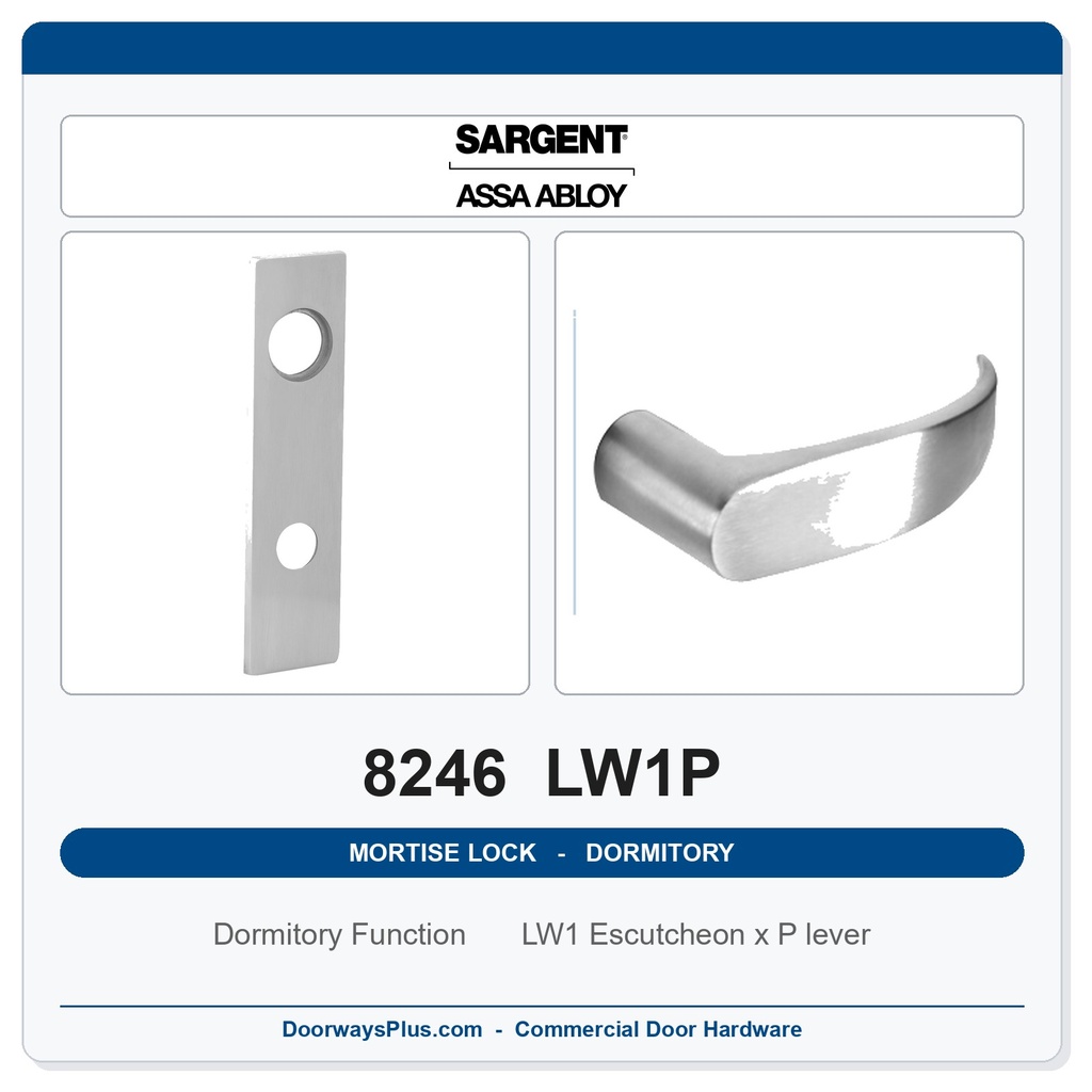 Sargent 8246 LW1P Trim Dormitory or Exit Mortise Lockset | LA Keyway, Grade 1 Commercial