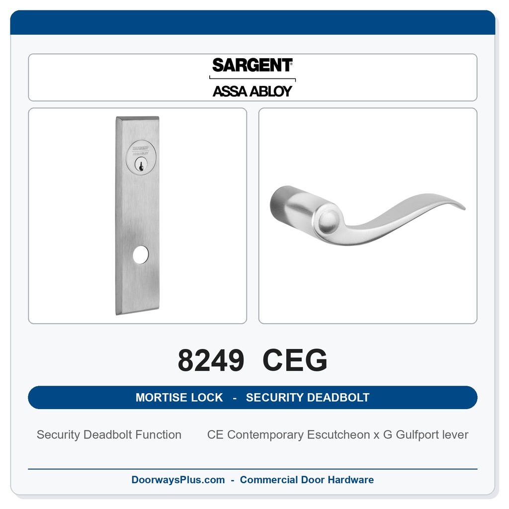 Sargent 8249 CEG Trim Security Deadbolt Mortise Lockset | LA Keyway, Grade 1 Commercial