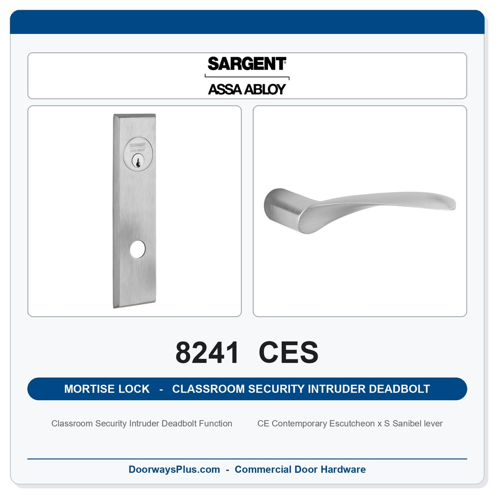 Sargent 8241 CES Trim Classroom Security Intruder Deadbolt Mortise Lockset | LA Keyway, Grade 1 Commercial