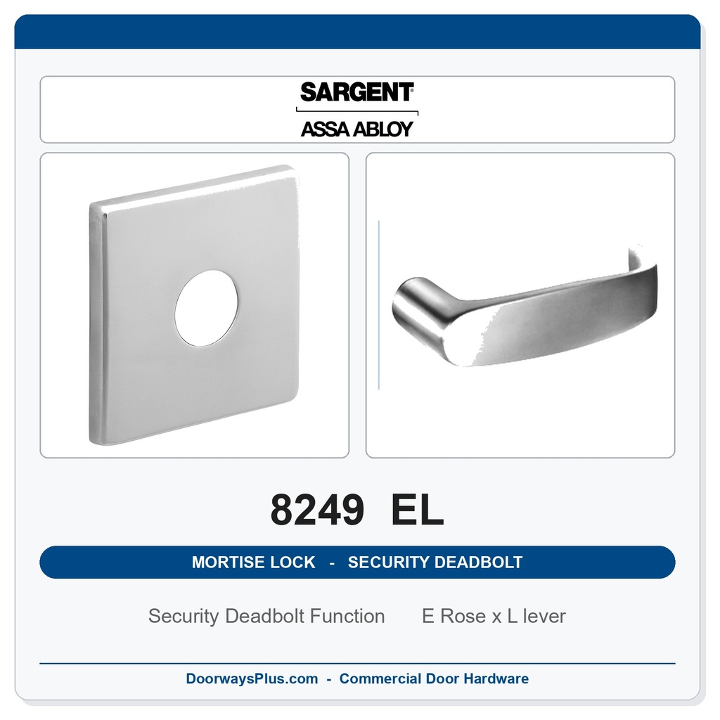 Sargent 8249 EL Trim Security Deadbolt Mortise Lockset | LA Keyway, Grade 1 Commercial