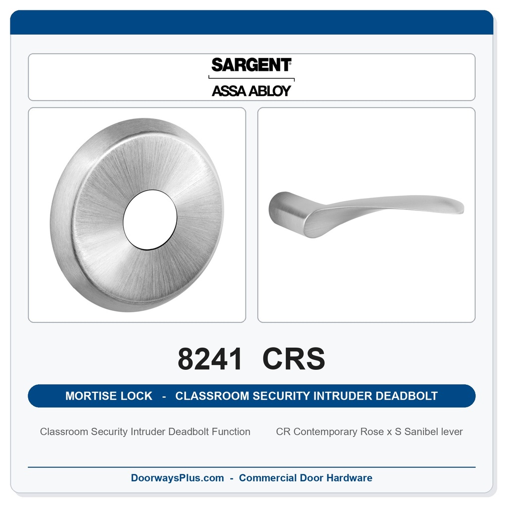 Sargent 8241 CRS Trim Classroom Security Intruder Deadbolt Mortise Lockset | LA Keyway, Grade 1 Commercial