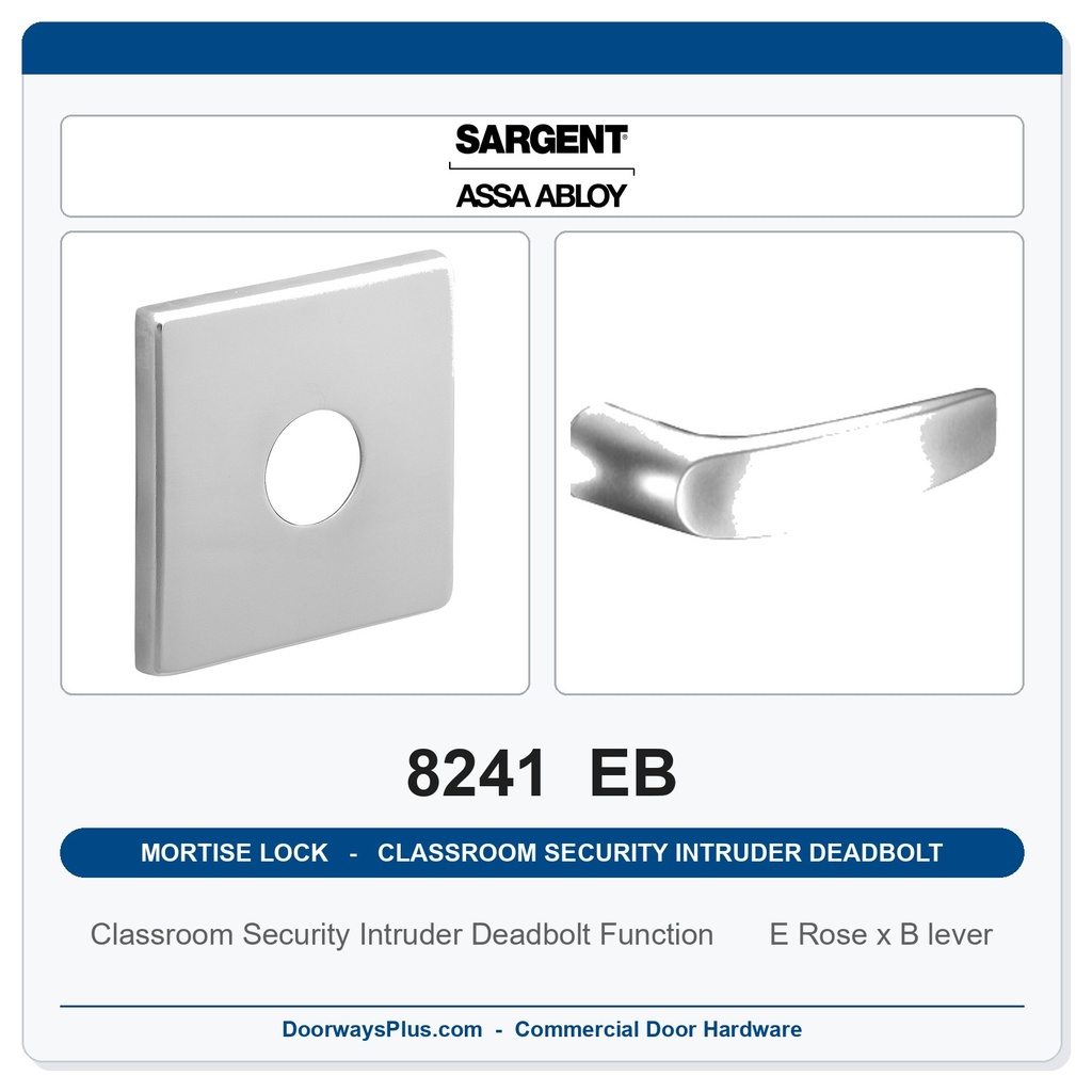 Sargent 8241 EB Trim Classroom Security Intruder Deadbolt Mortise Lockset | LA Keyway, Grade 1 Commercial
