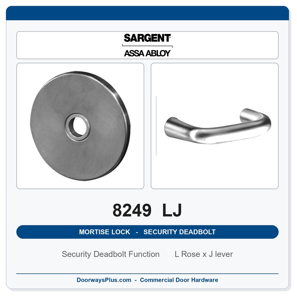 Sargent 8249 LJ Trim Security Deadbolt Mortise Lockset | LA Keyway, Grade 1 Commercial