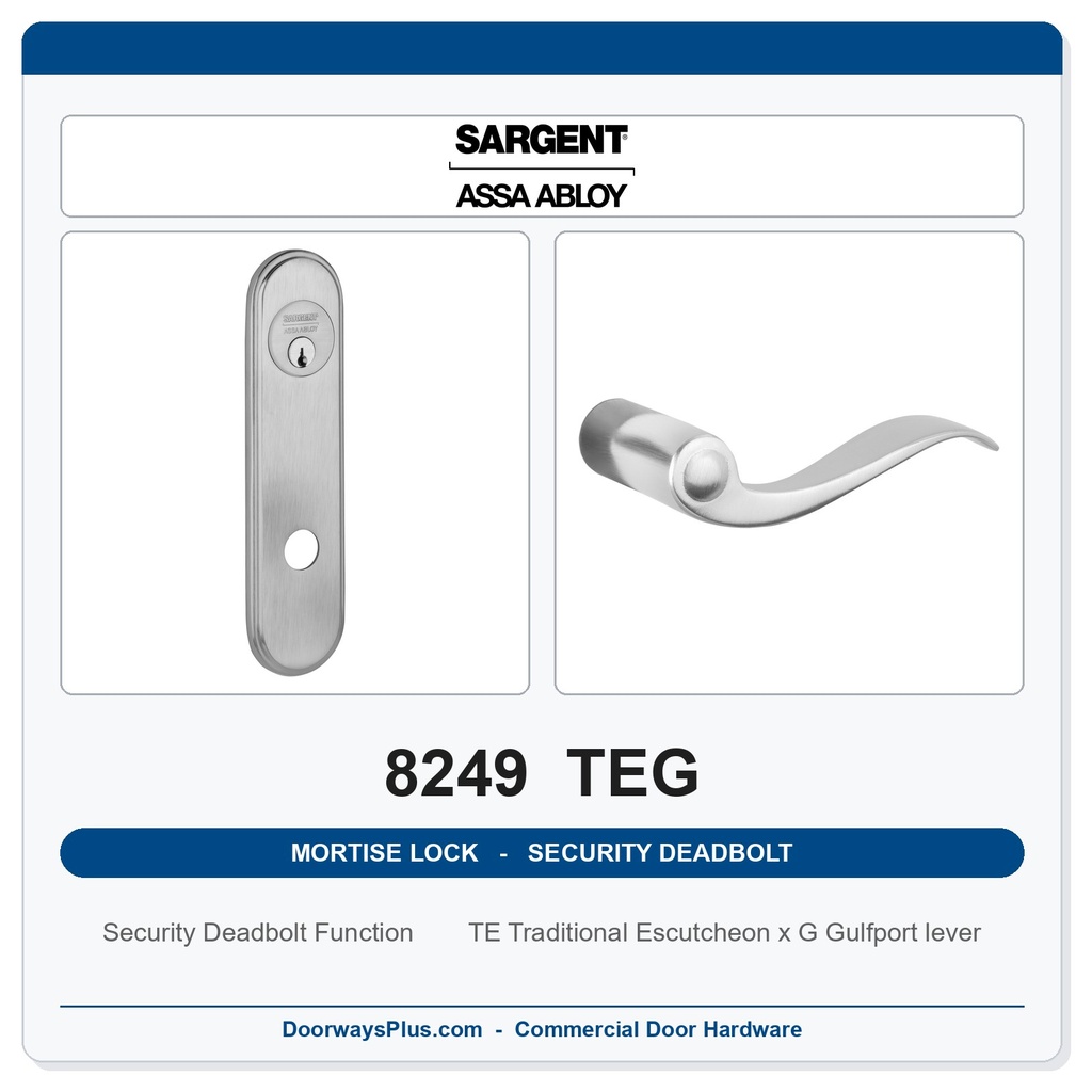 Sargent 8249 TEG Trim Security Deadbolt Mortise Lockset | LA Keyway, Grade 1 Commercial
