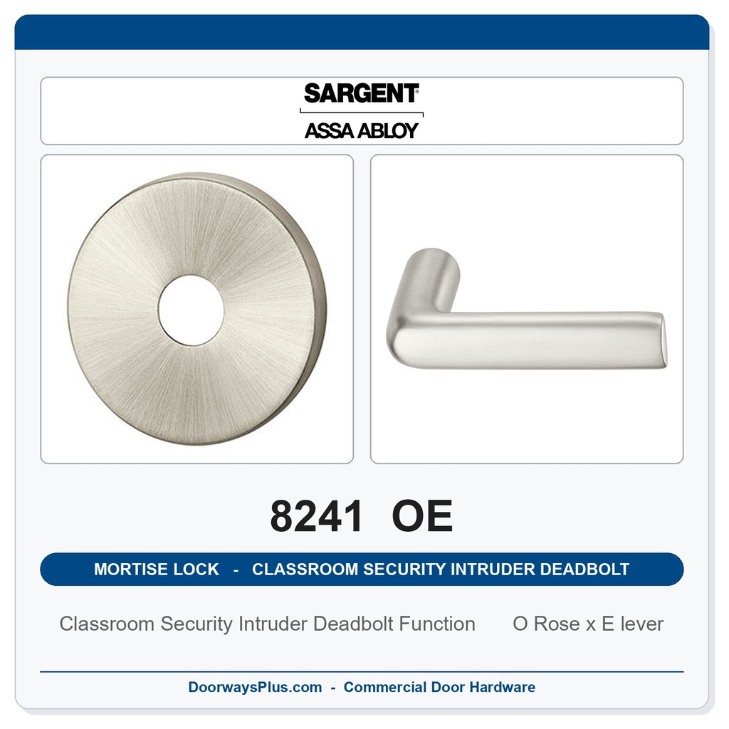 Sargent 8241 OE Trim Classroom Security Intruder Deadbolt Mortise Lockset | LA Keyway, Grade 1 Commercial