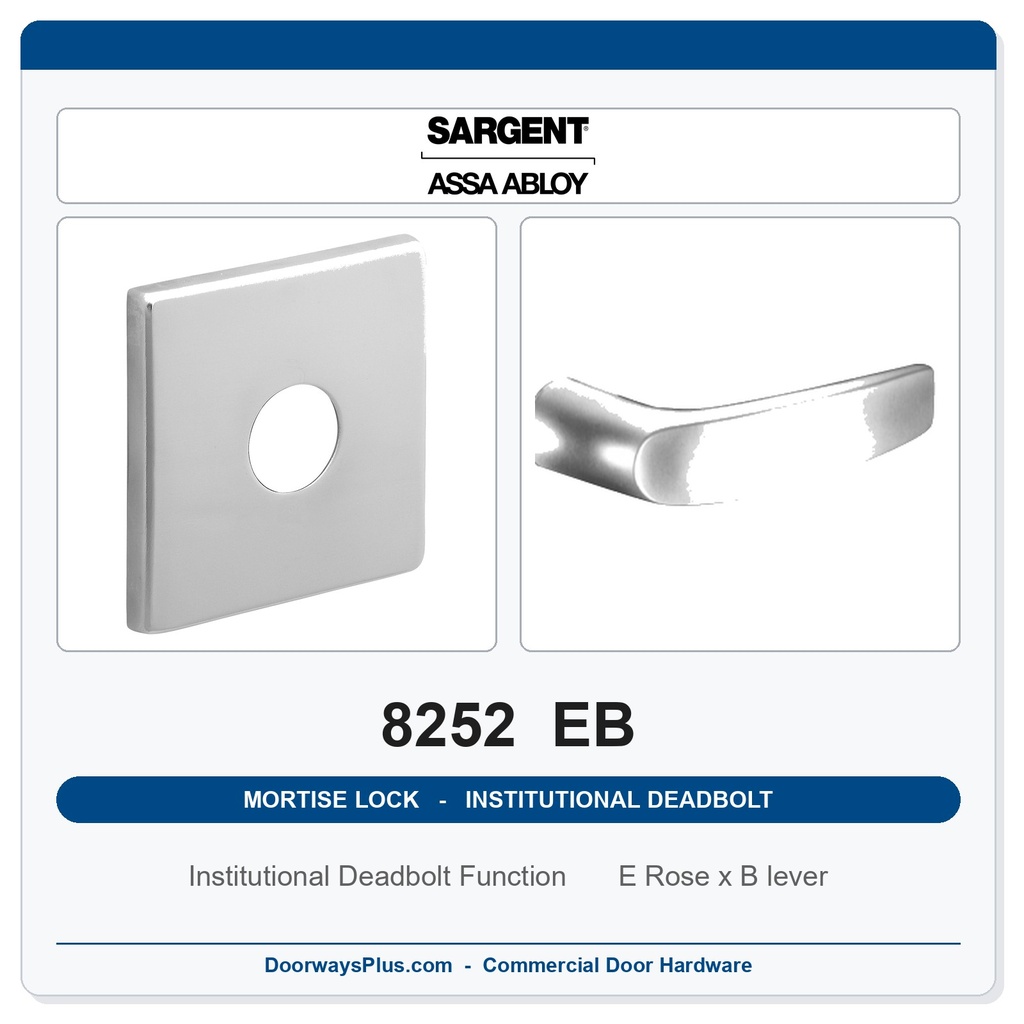 Sargent 8252 EB Trim Institutional Deadbolt Mortise Lockset | LA Keyway, Grade 1 Commercial