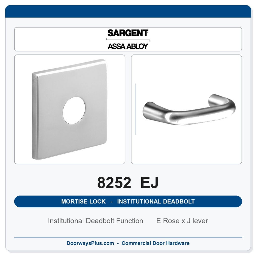 Sargent 8252 EJ Trim Institutional Deadbolt Mortise Lockset | LA Keyway, Grade 1 Commercial
