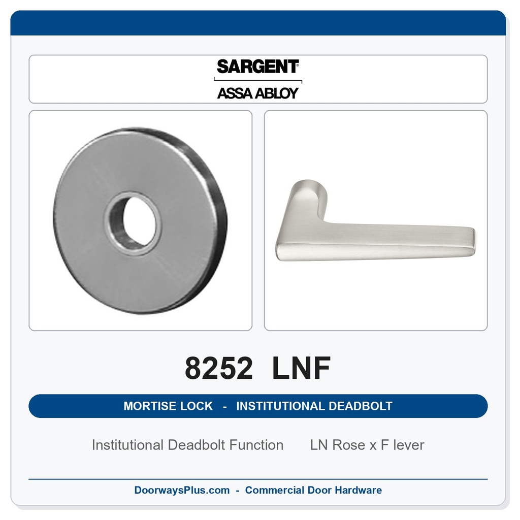 Sargent 8252 LNF Trim Institutional Deadbolt Mortise Lockset | LA Keyway, Grade 1 Commercial