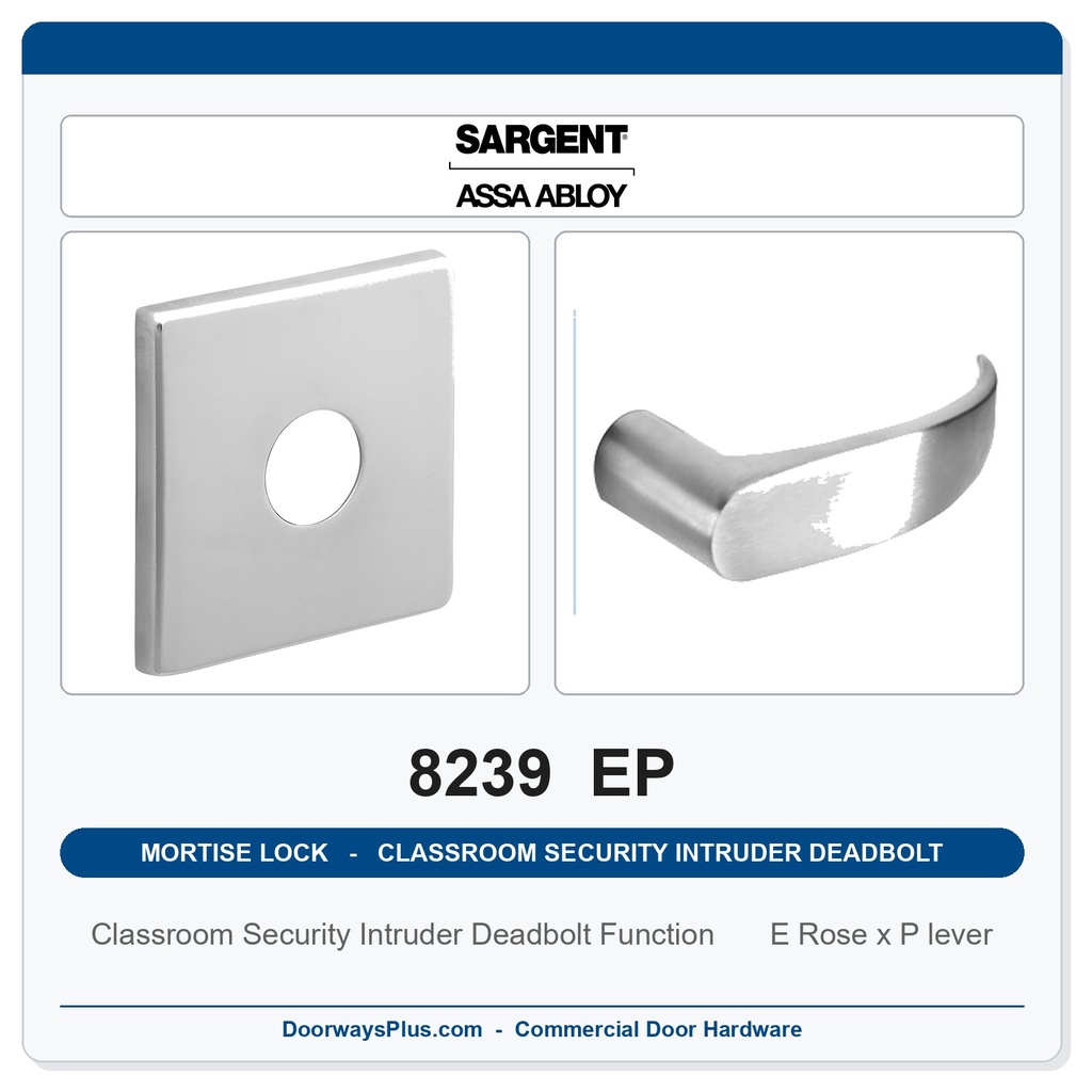Sargent 8239 EP Trim Classroom Security Intruder Deadbolt Mortise Lockset | LA Keyway, Grade 1 Commercial