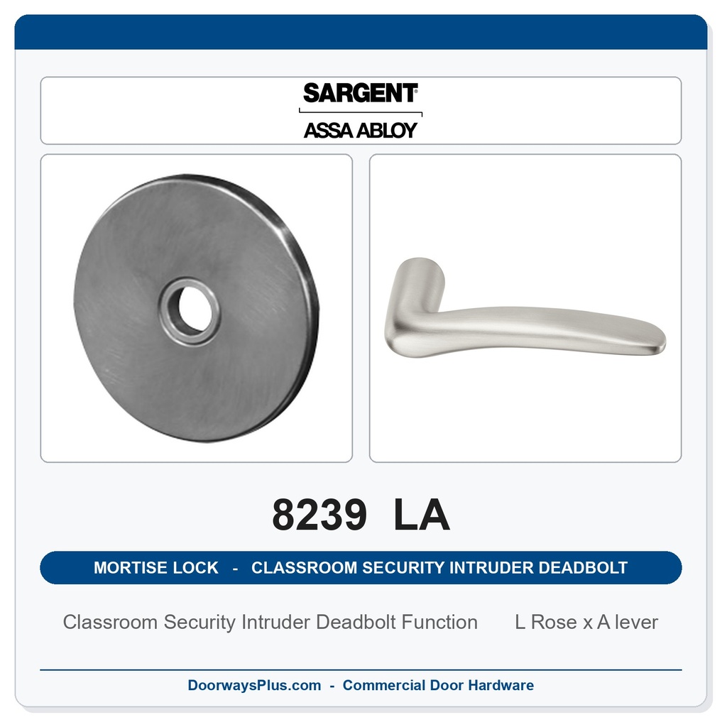 Sargent 8239 LA Trim Classroom Security Intruder Deadbolt Mortise Lockset | LA Keyway, Grade 1 Commercial