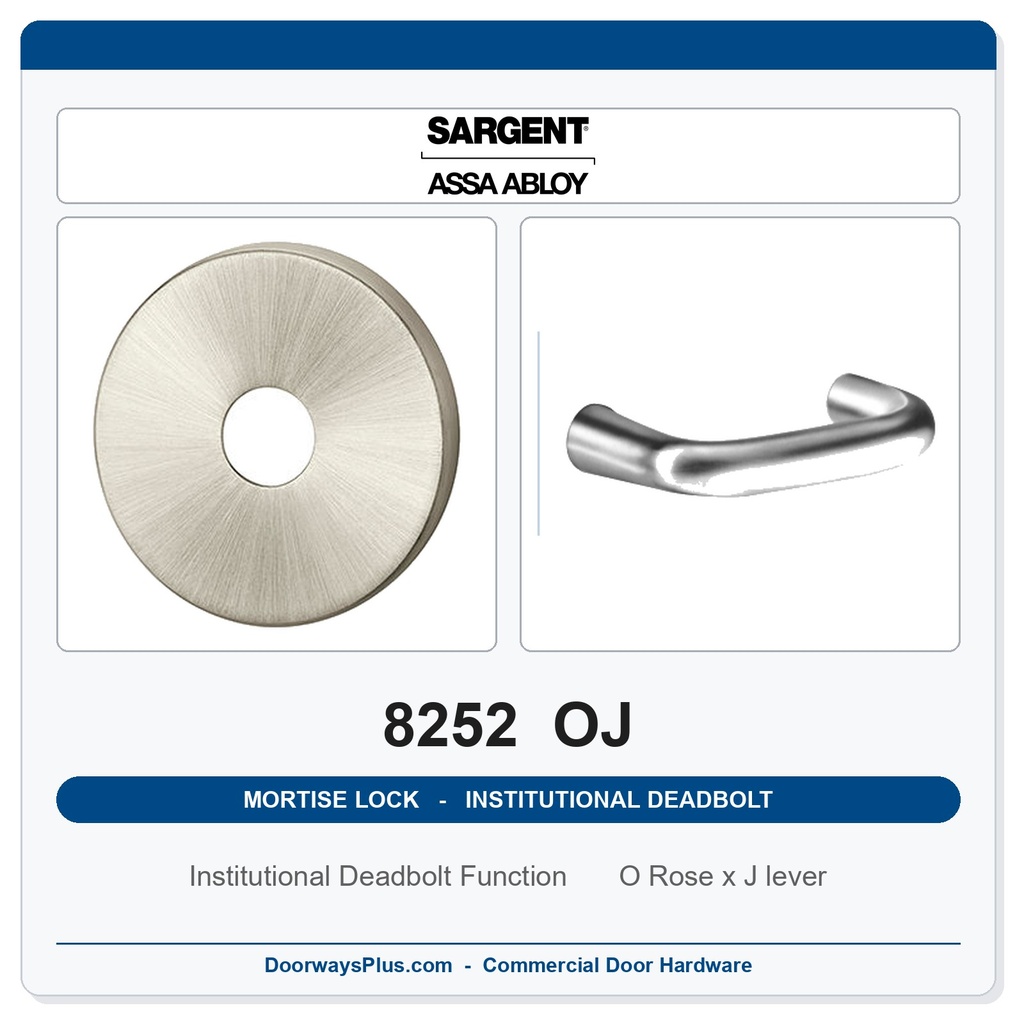 Sargent 8252 OJ Trim Institutional Deadbolt Mortise Lockset | LA Keyway, Grade 1 Commercial