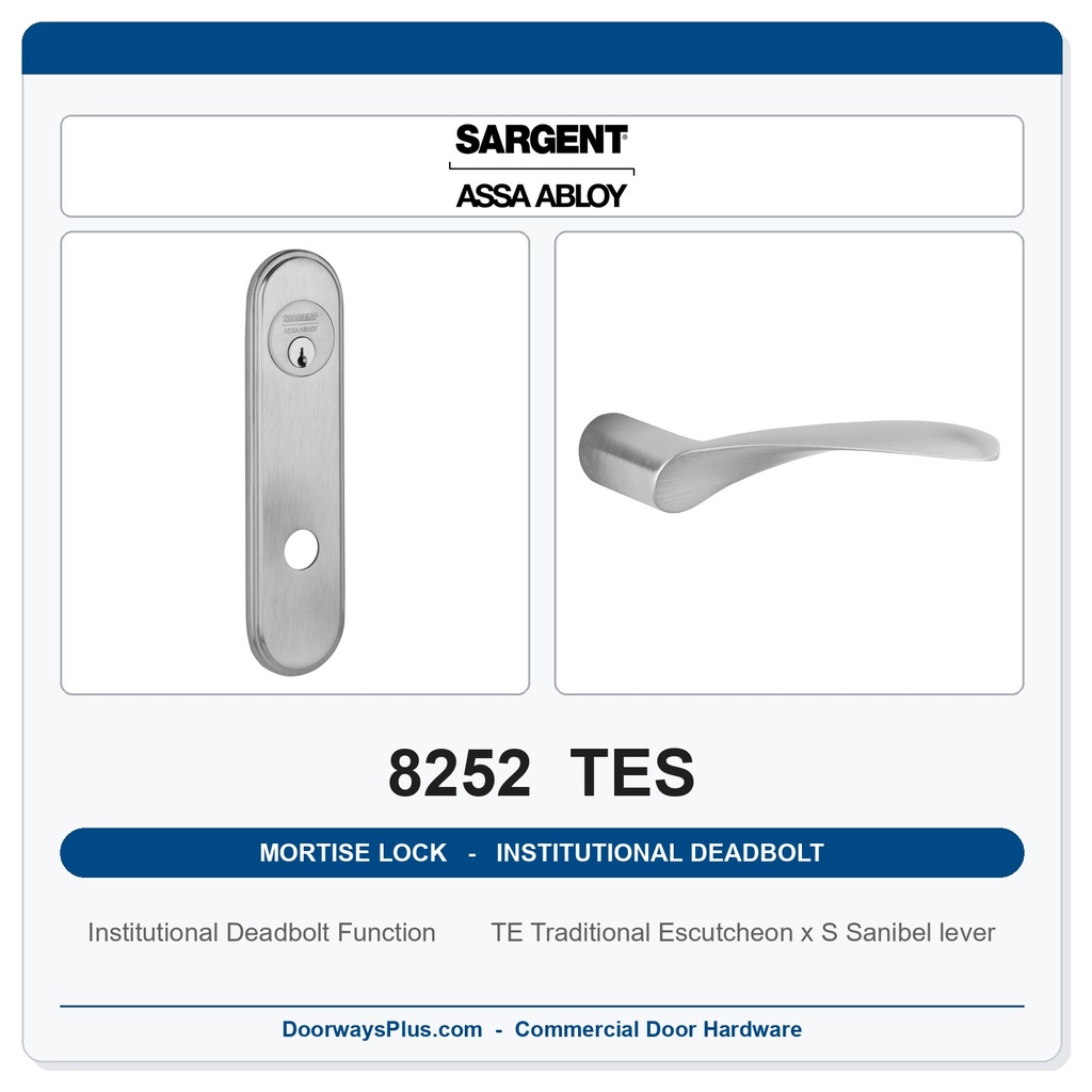 Sargent 8252 TES Trim Institutional Deadbolt Mortise Lockset | LA Keyway, Grade 1 Commercial