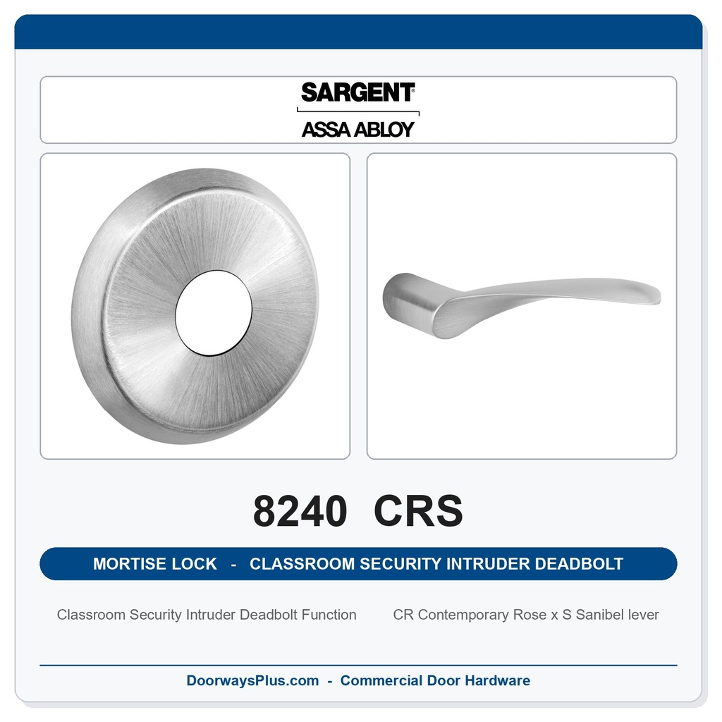 Sargent 8240 CRS Trim Classroom Security Intruder Deadbolt Mortise Lockset | LA Keyway, Grade 1 Commercial