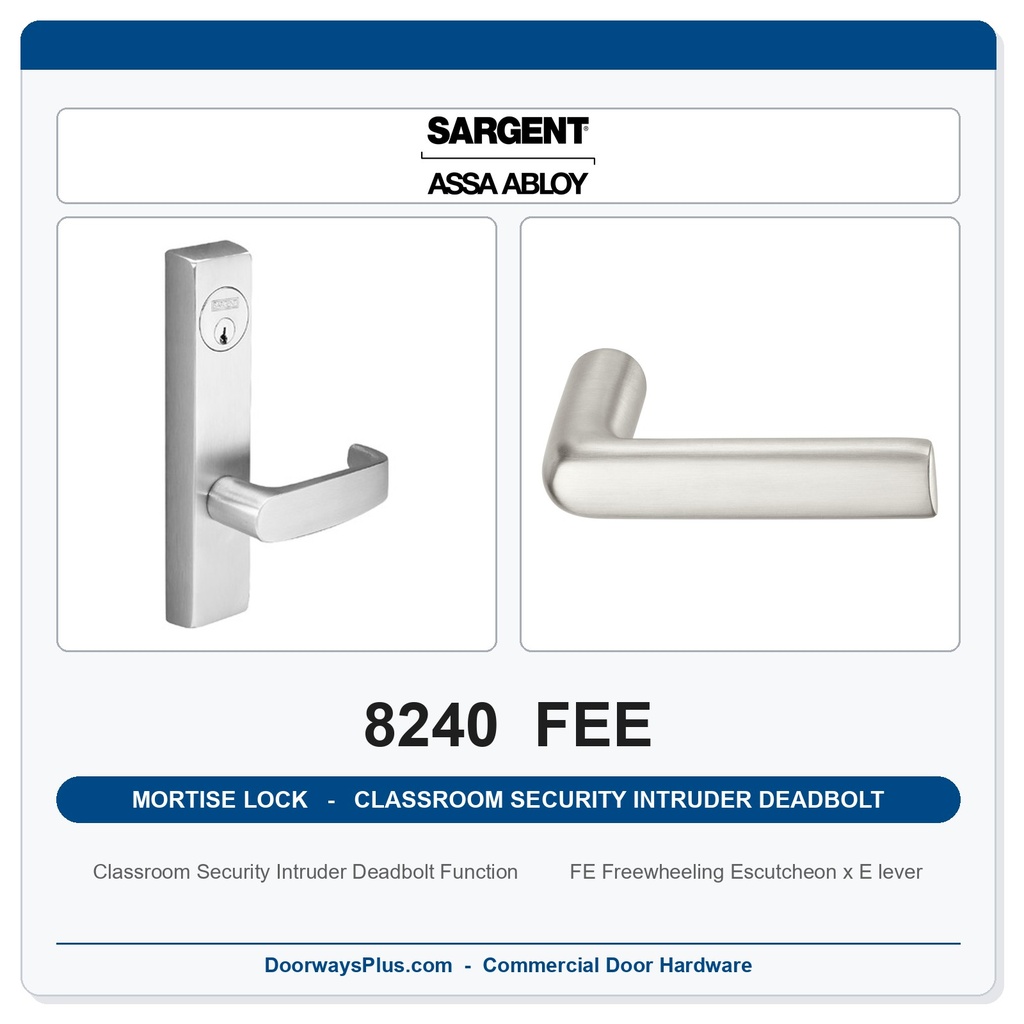 Sargent 8240 FEE Trim Classroom Security Intruder Deadbolt Mortise Lockset | LA Keyway, Grade 1 Commercial