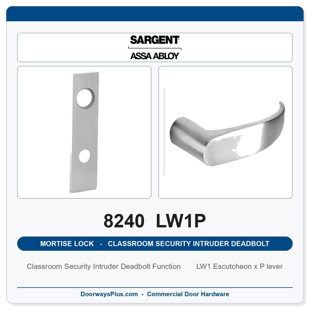 Sargent 8240 LW1P Trim Classroom Security Intruder Deadbolt Mortise Lockset | LA Keyway, Grade 1 Commercial