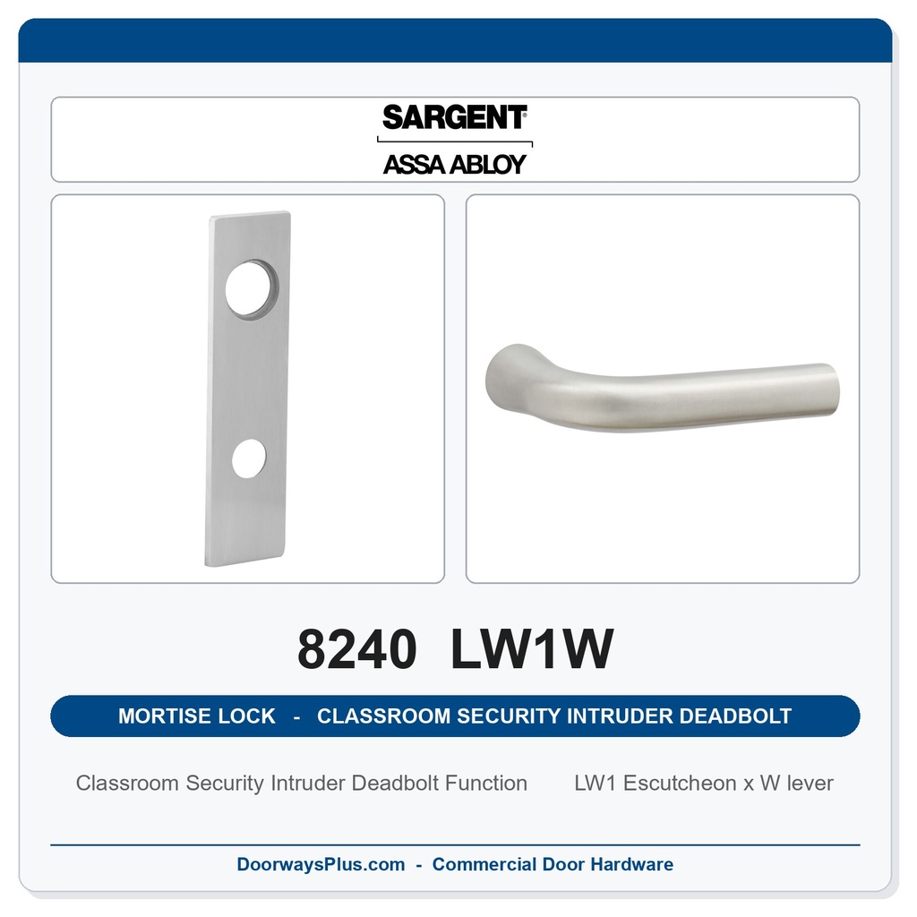 Sargent 8240 LW1W Trim Classroom Security Intruder Deadbolt Mortise Lockset | LA Keyway, Grade 1 Commercial