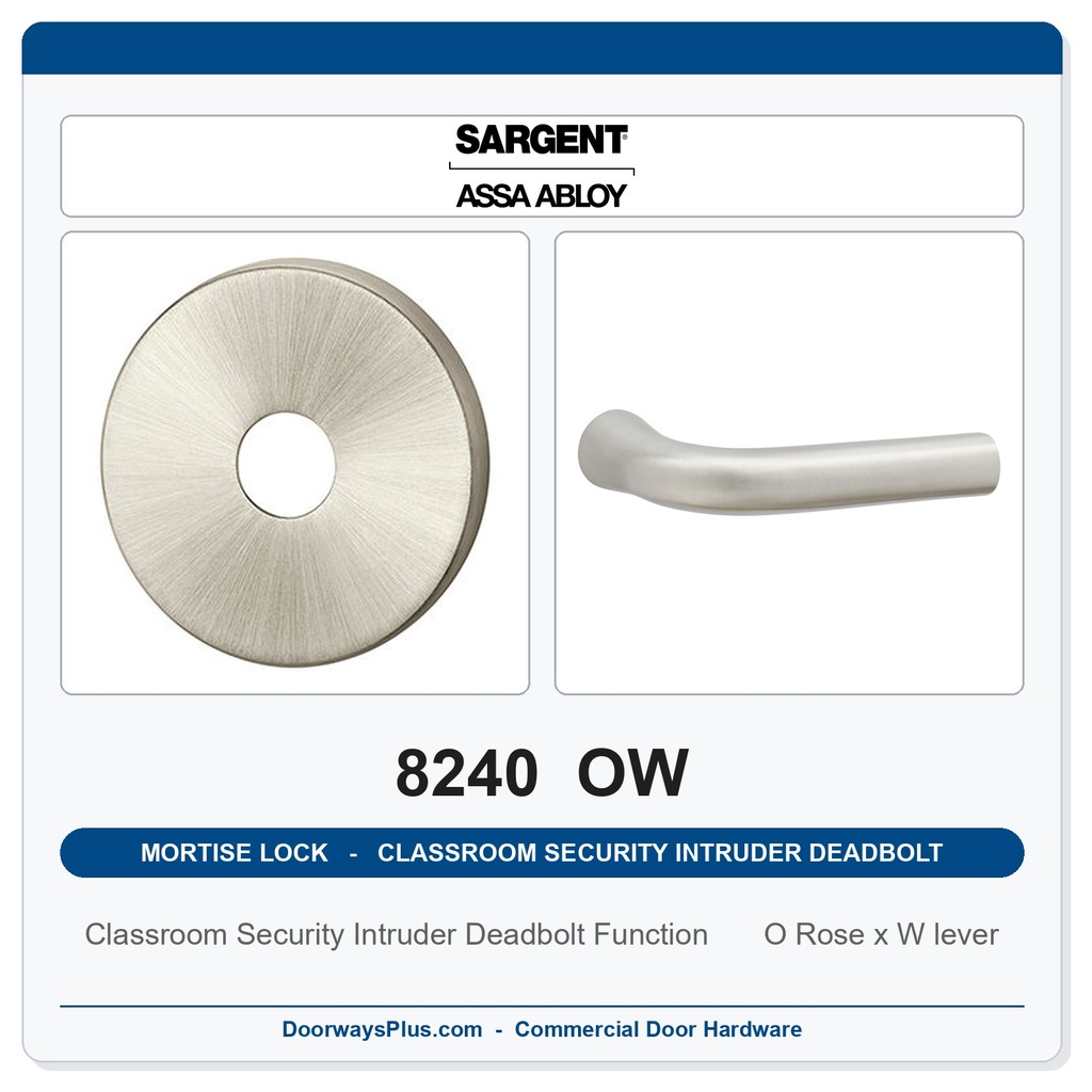 Sargent 8240 OW Trim Classroom Security Intruder Deadbolt Mortise Lockset | LA Keyway, Grade 1 Commercial