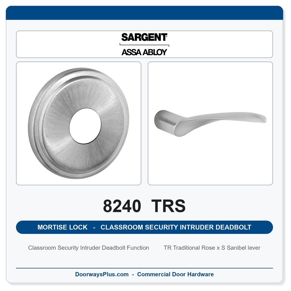 Sargent 8240 TRS Trim Classroom Security Intruder Deadbolt Mortise Lockset | LA Keyway, Grade 1 Commercial