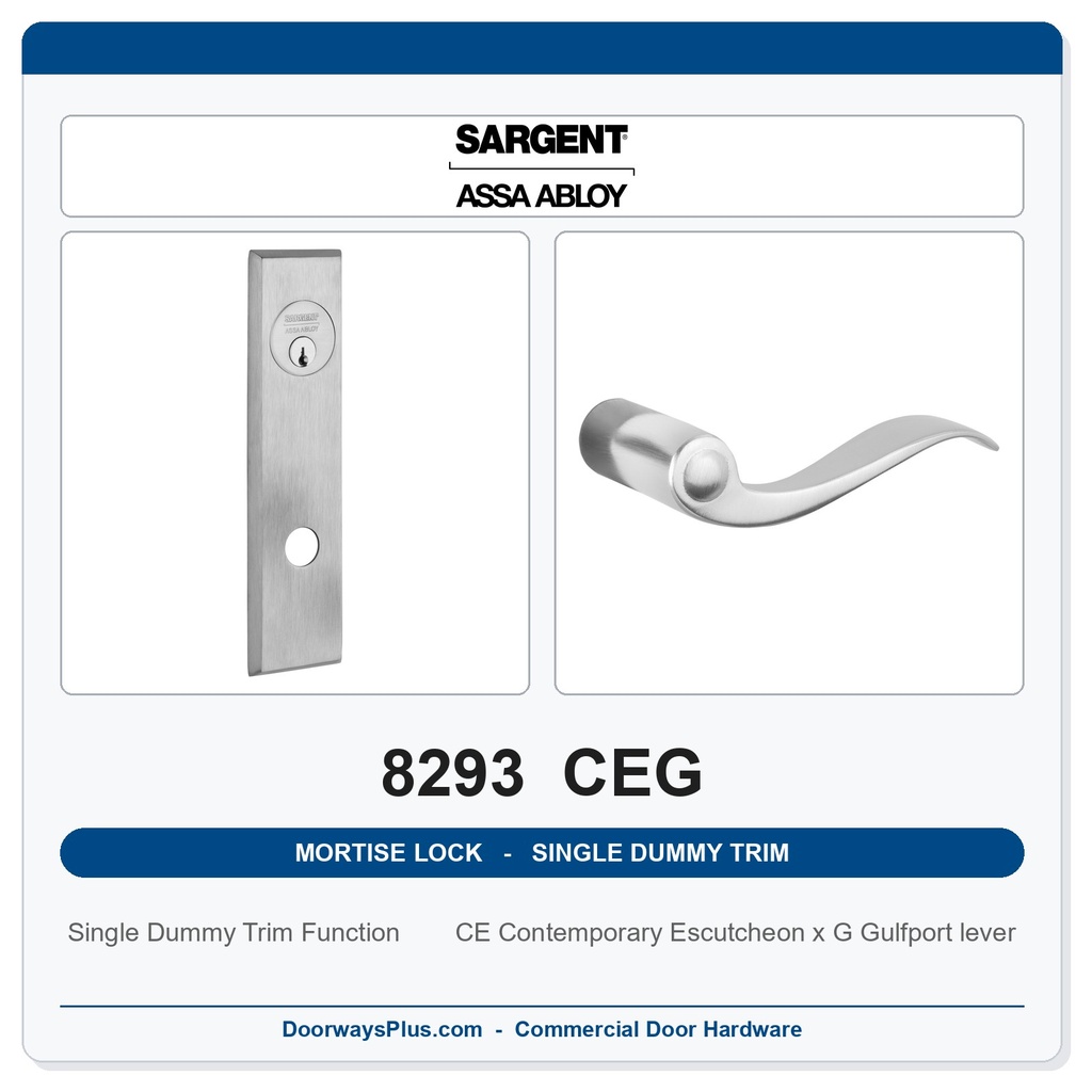 Sargent 8293 CEG Trim Mortise Single Dummy Trim | Grade 1 Commercial
