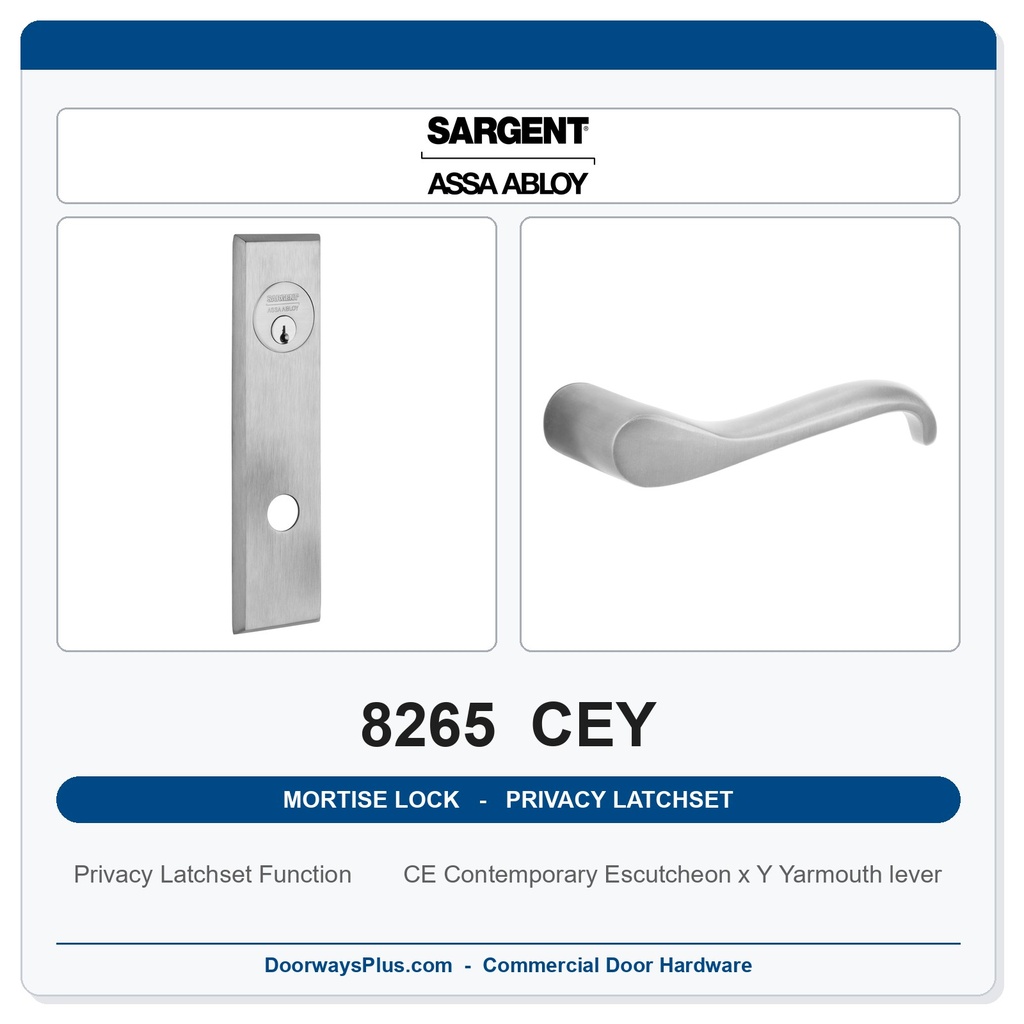 Sargent 8265 CEY Trim Mortise Privacy Latchset | Grade 1 Commercial