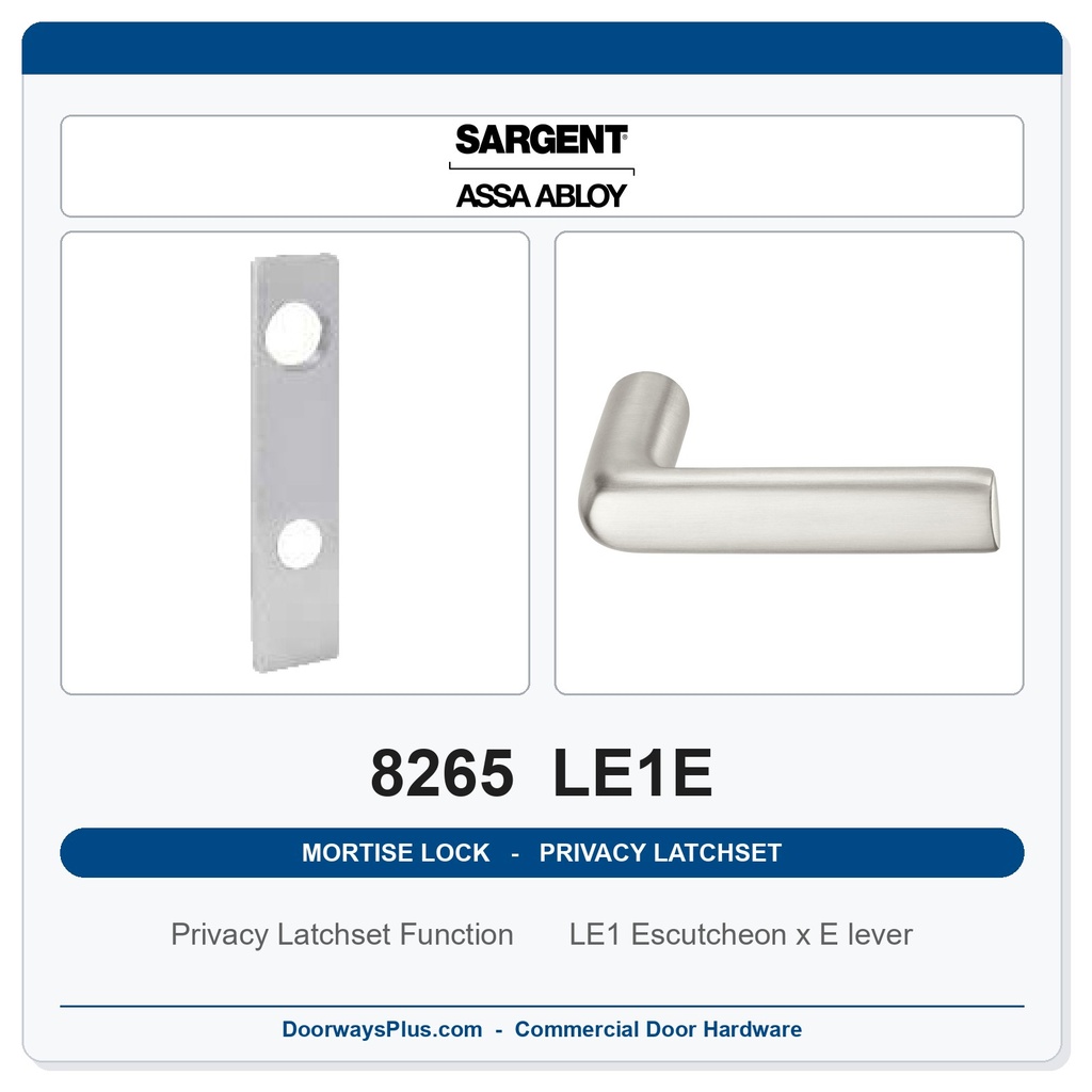 Sargent 8265 LE1E Trim Mortise Privacy Latchset | Grade 1 Commercial