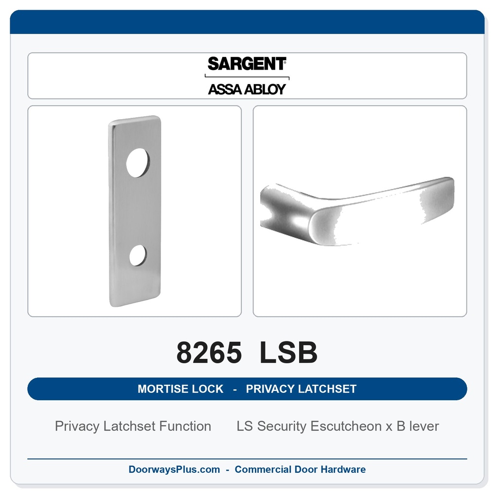 Sargent 8265 LSB Trim Mortise Privacy Latchset | Grade 1 Commercial