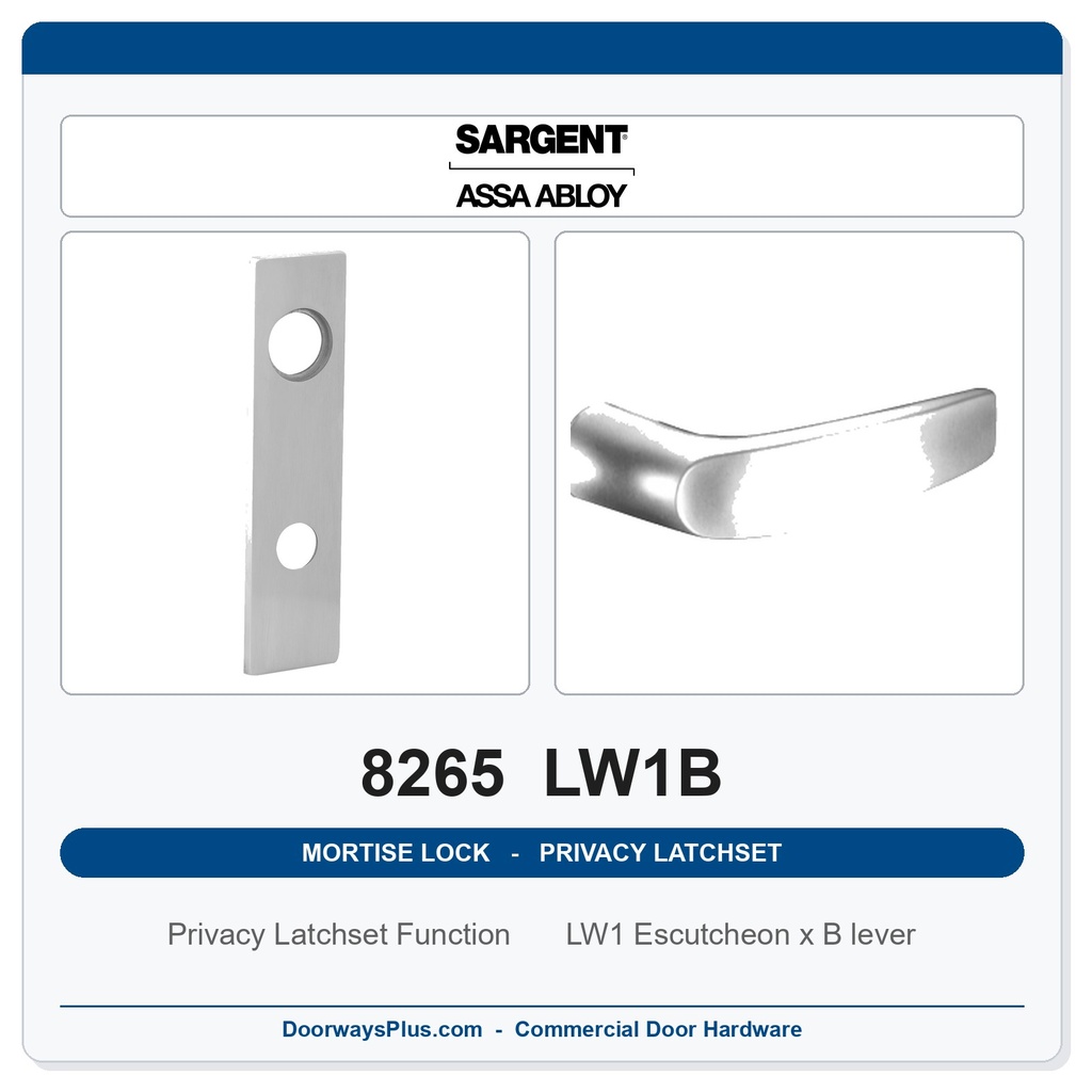 Sargent 8265 LW1B Trim Mortise Privacy Latchset | Grade 1 Commercial