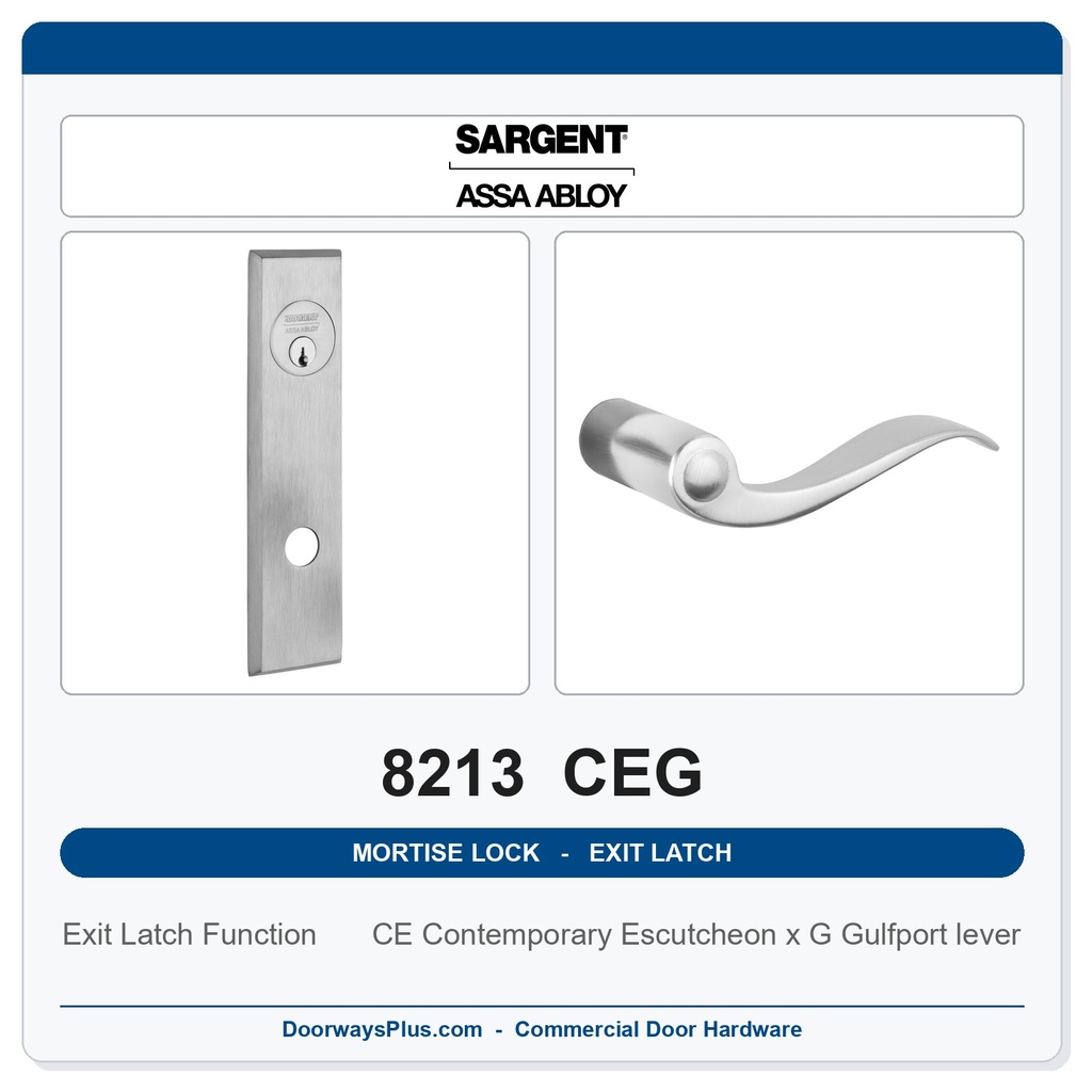Sargent 8213 CEG Trim Exit Latch Mortise Latchset | Grade 1 Commercial