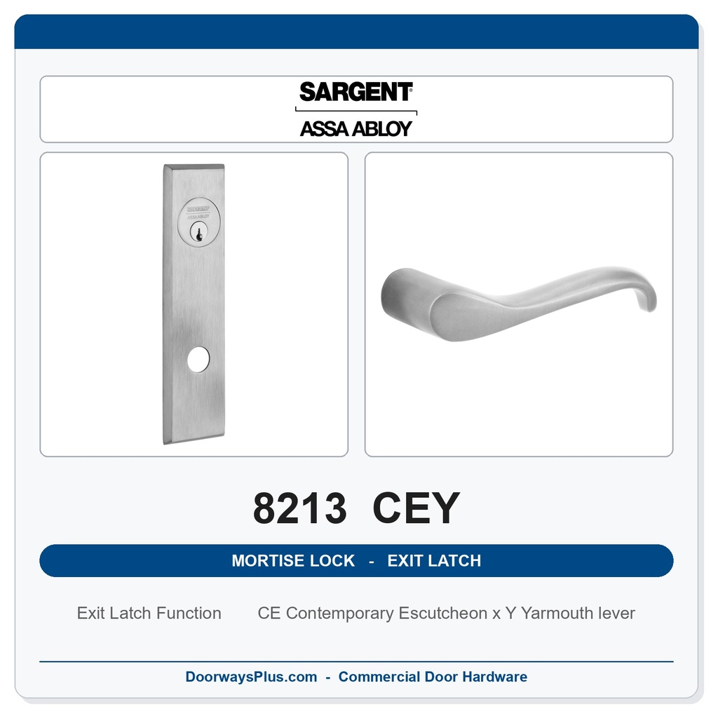 Sargent 8213 CEY Trim Exit Latch Mortise Latchset | Grade 1 Commercial