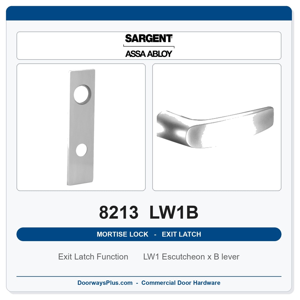 Sargent 8213 LW1B Trim Exit Latch Mortise Latchset | Grade 1 Commercial