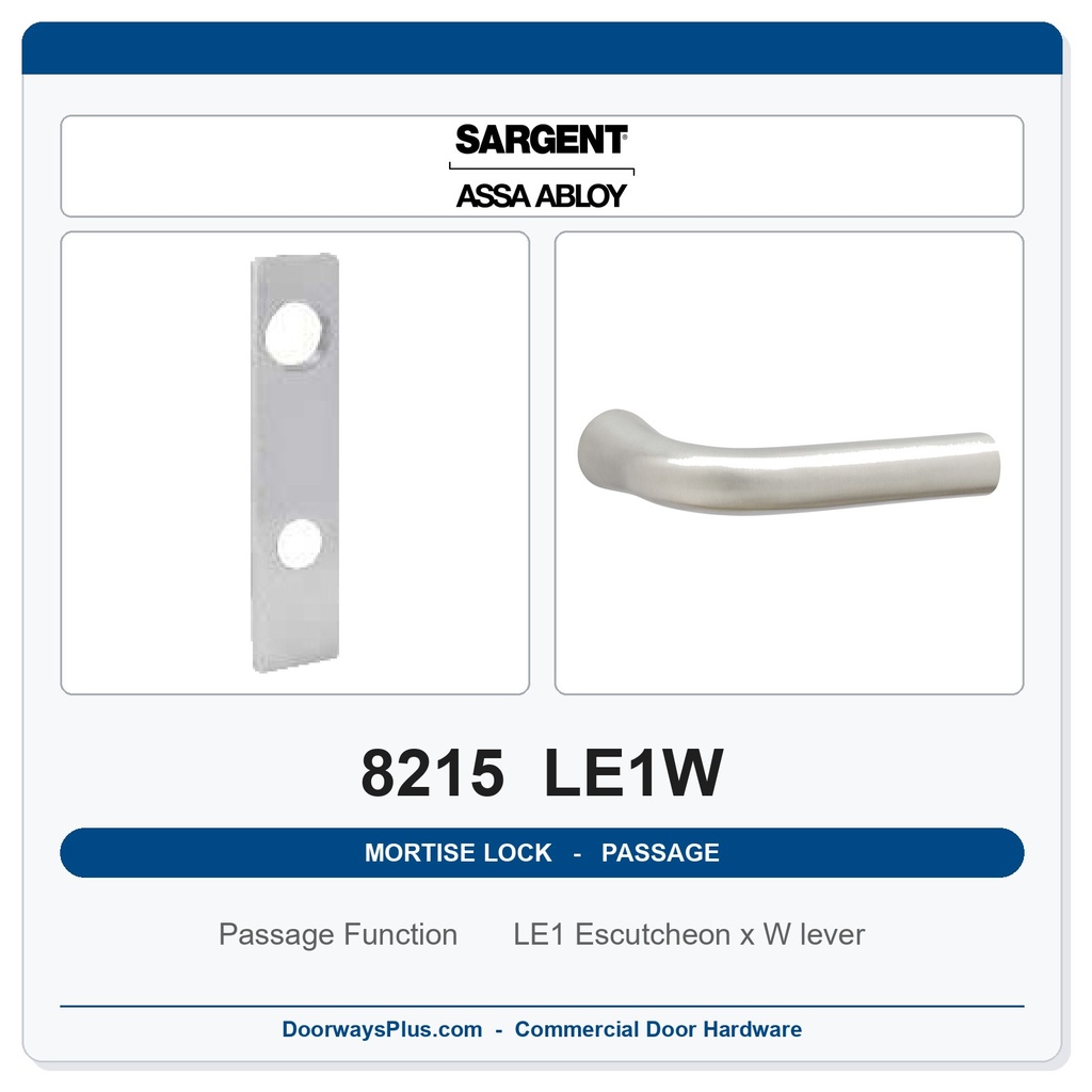 Sargent 8215 LE1W Trim Passage or Closet Mortise Latchset | Grade 1 Commercial