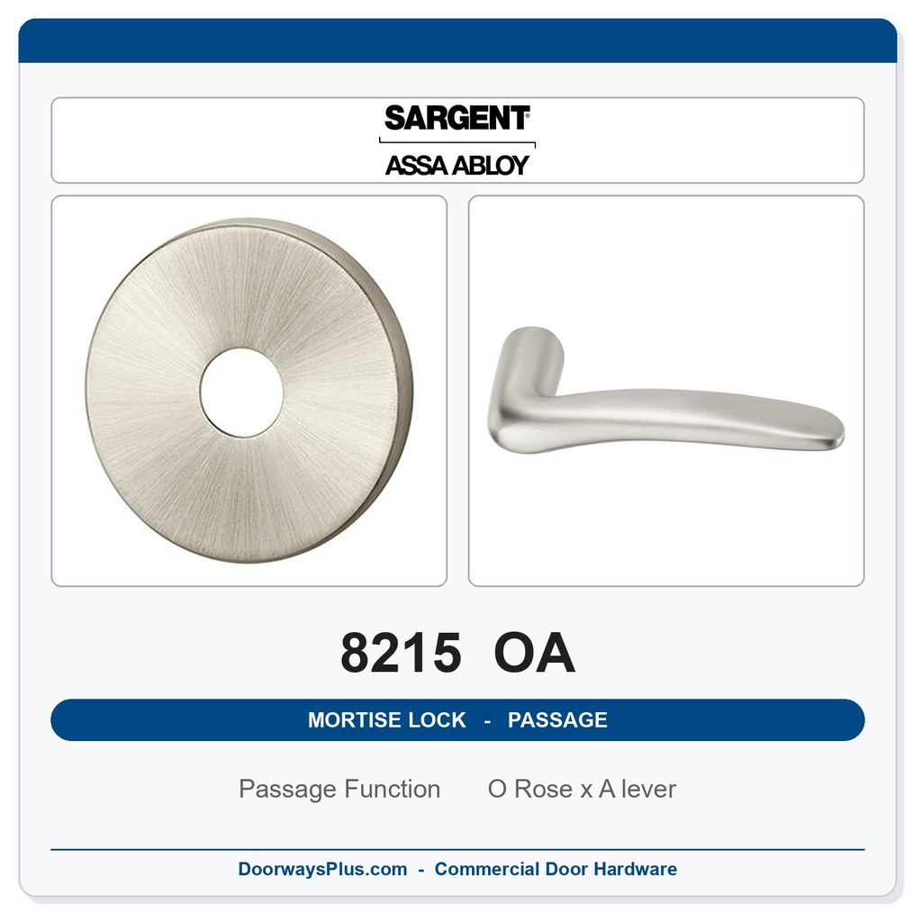 Sargent 8215 OA Trim Passage or Closet Mortise Latchset | Grade 1 Commercial